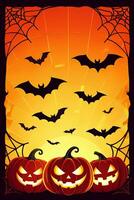 Halloween Background Halloween Background Jack o lanterns Bats and Spiderwebs for Autumn Holiday photo