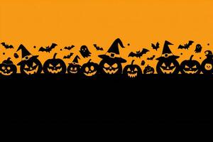 Halloween Background Spooky Halloween Jack o lanterns Bats Ghosts and Witches Hats Border Design photo