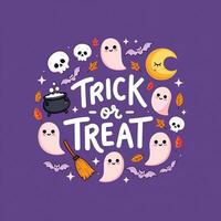Halloween Background Cute Halloween Trick or Treat Illustration with Ghosts Bats and Skulls photo