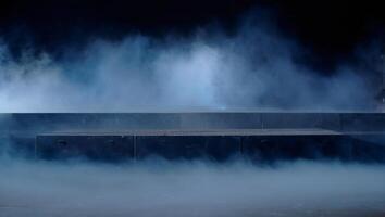 Halloween Background Mysterious Dark Platform Stage with Fog Low lit Atmospheric Backdrop Empty Product Display photo