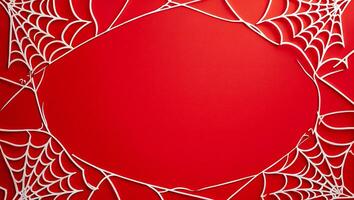 Halloween Background Festive Halloween Red Background with White Paper Spiderwebs Frame photo