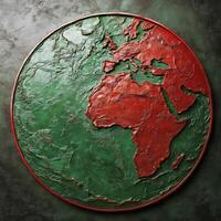 A textured globe featuring africa and europe in red against a green ocean background photo