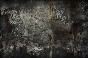 High-contrast photograph of dark distressed concrete wall with weathered, corroded surface photo