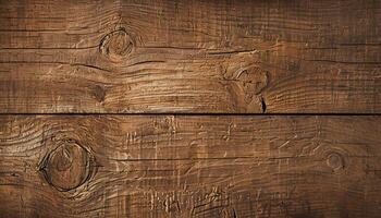 High-resolution close-up of aged rustic wooden planks showcasing natural grain patterns and knots photo