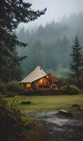 Glamping retreat nestled amidst lush forest a peaceful sanctuary in nature's embrace experience tranquility photo
