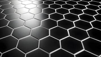 Elegant black hexagon tile pattern creating a sophisticated abstract honeycomb structure design surface photo