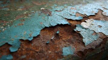 Peeling paint layers reveal the underlying textures of rust and age showcasing weathered surface detail photo