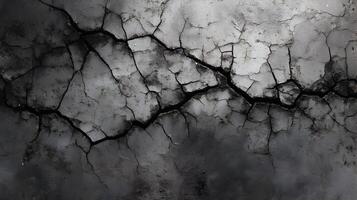 Cracked and weathered gray wall surface showing signs of wear and tear a dramatic background photo