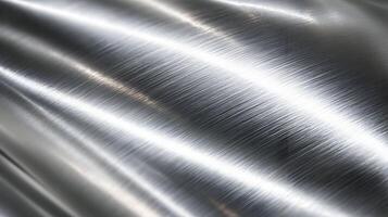 Luminous metal surface exhibiting light reflecting off a wavy texture with brushed patterns creating depth photo