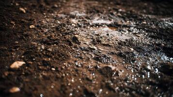 Ground detail revealing damp soil rich in minerals reflecting sunlight creating shimmering textures surface photo