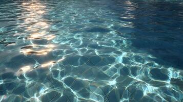 The sparkling surface of a swimming pool reflects sunlight creating abstract and dynamic patterns photo