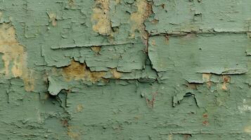 Weathered wood reveals layers of time a canvas of textures and peeling green paint with rustic charm photo