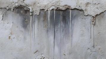 Weathered concrete wall with water stains and crumbling texture creates a distressed backdrop photo