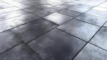 Metallic tiled floor reflecting sky creating industrial and modern aesthetic with geometrical patterns photo
