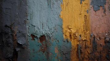 Colorful layered paint texture on weathered wood offering a rustic and vintage background pattern photo