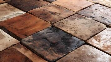 Earthy terracotta tiles create a warm and rustic texture perfect for backgrounds and architectural details with unique patterns photo