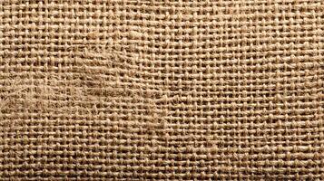 A close view of a natural burlap fabric texture revealing its intricate weave and coarse fibers background photo