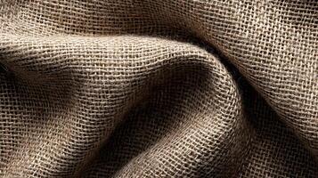 Detailed close up of woven burlap fabric showcasing its natural textures and intricate patterns creating a rustic aesthetic photo