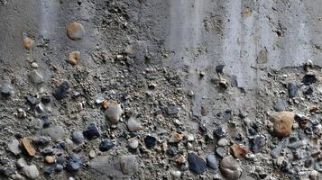 Close up texture showing a concrete wall mixed with pebble stones and dirt, great for backgrounds photo