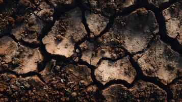Dry cracked earth texture showcases the impact of drought on the arid landscape surface degradation photo