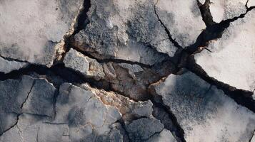 Abstract cracked plaster surface featuring a network of deep fissures and weathered textures, showcasing aging photo