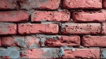 Textured red brick wall showcasing signs of aging and weathering providing a rustic background or element photo