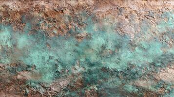 Textured surface with shades of brown and turquoise creating an abstract organic background pattern photo