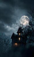 Eerie mansion bathed in moonlight a chilling vision of a haunted house perfect for halloween themes photo