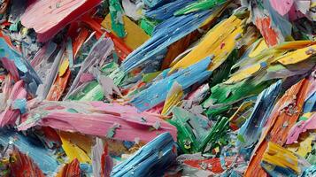 A captivating cascade of colorful fragments creates an abstract symphony of texture and dimension, forming a vibrant and artistic composition photo
