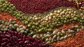 Assortment of dried legumes provides a colorful and nutritious array for culinary endeavors and healthy eating photo