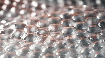 Abstract macro shot displaying the intricate texture and details of a transparent bubble wrap surface photo