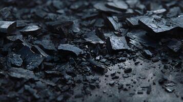Detailed close up of charred wood fragments forming a dense textured abstract background creating a unique pattern photo