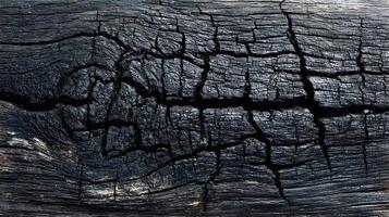 A captivating close up view showcasing the intricate texture and patterns of charred wood surface photo
