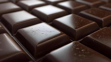 Detailed close up of a bar of delicious dark chocolate with perfect squares of cocoa heaven photo