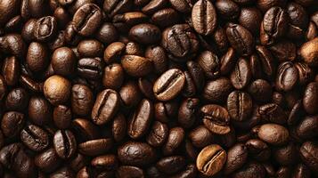Roasted coffee beans full frame background image creating a rich and aromatic texture pattern photo