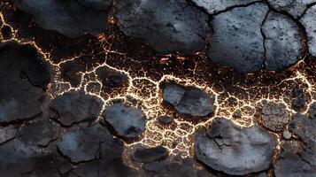 Dramatic cracked earth backdrop with glowing lines and textures creates an abstract design element photo