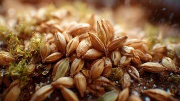 Close up view of grain malt with earthy textures and soft lighting capturing the detail and beauty photo