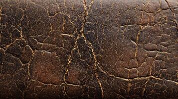 A luxurious dark brown leather texture with intricate cracks and patterns creating an aged vintage look photo