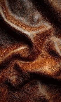 Textured brown leather with intricate details and rich color variations creating a visually appealing pattern photo