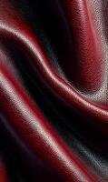 Crimson red leather texture creating soft fluid forms with gradient shadows in dramatic light design surface photo