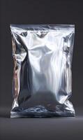 Shiny and Reflective Packaging Mockup with Clean Design for Food or Snack Presentation Studio Shot photo