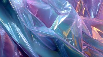 Iridescent plastic sheet background with soft pastel colors creating a dreamy and modern visual effect photo