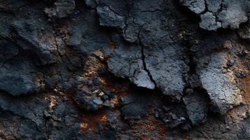 Detailed texture of cracked and charred earth showing signs of erosion and weathering with deep fissures photo
