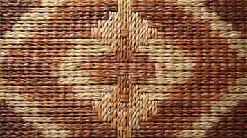 Close up of a detailed wicker woven mat showing textures and patterns in brown and beige color tones photo