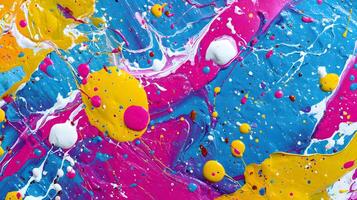 A vibrant abstract explosion of color featuring dynamic splatters and bold hues in paint texture photo