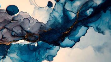 Fluid abstract background with blue and gold colors creating a sophisticated and luxurious artwork photo