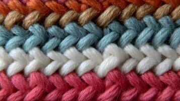 A vibrant close up showcases intricate patterns of knitted wool yarn creating a textured backdrop photo