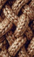 Close up of a cozy knitted fabric showing texture pattern design and detail in a warm neutral color for a tactile feel photo