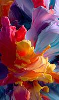 Vibrant explosion of color artful composition painting of fluid dynamic forms blending harmoniously creating a captivating and modern aesthetic display photo
