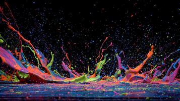 Spectacular vibrant paint splash in midair frozen in time with a dark background art photo
